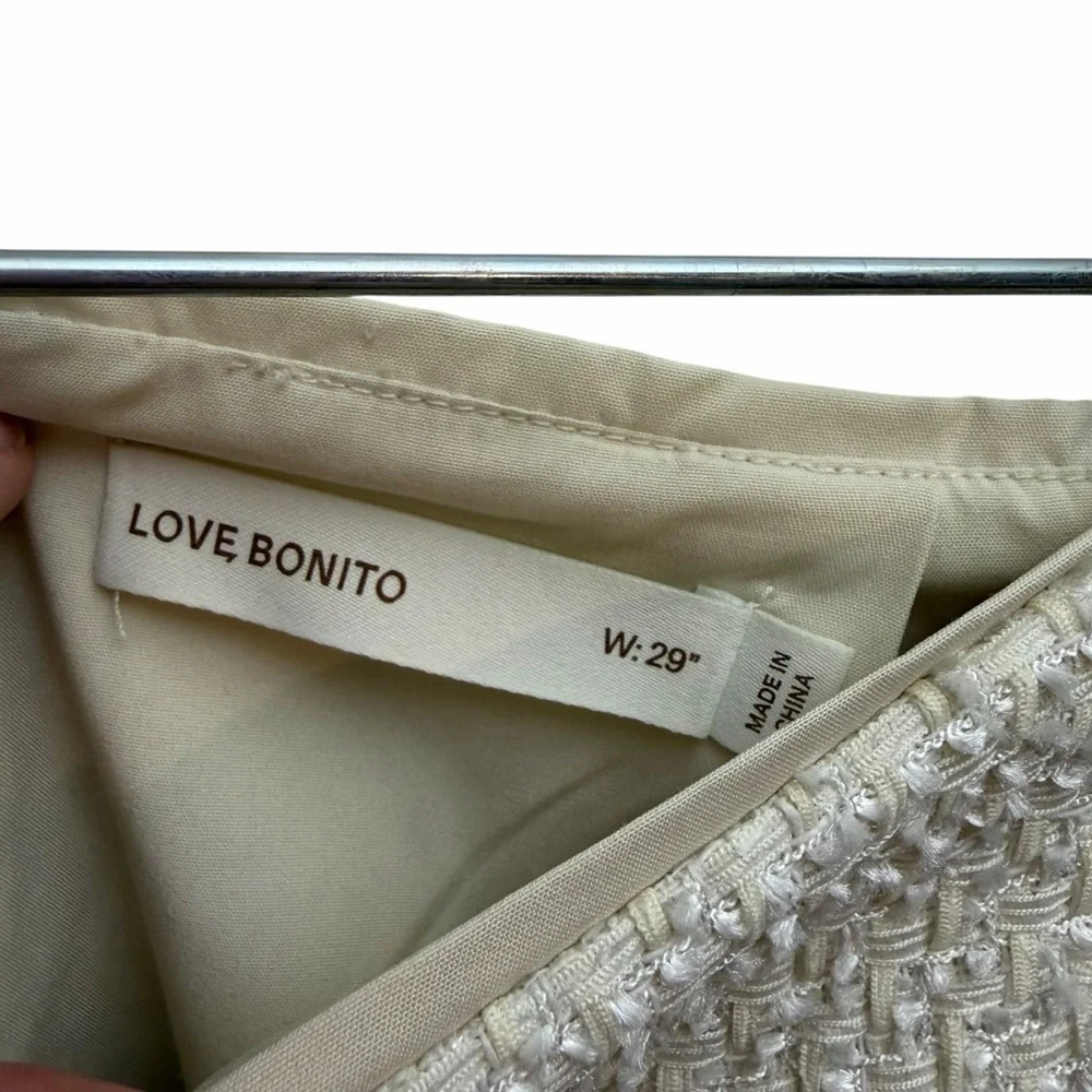Love Bonito Cream Textured Tweed High Waist Bouclé Shorts
